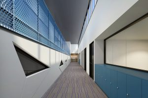 A view of the first floor approaching the learning resource centre, Arts facilities and the Performing Arts spaces